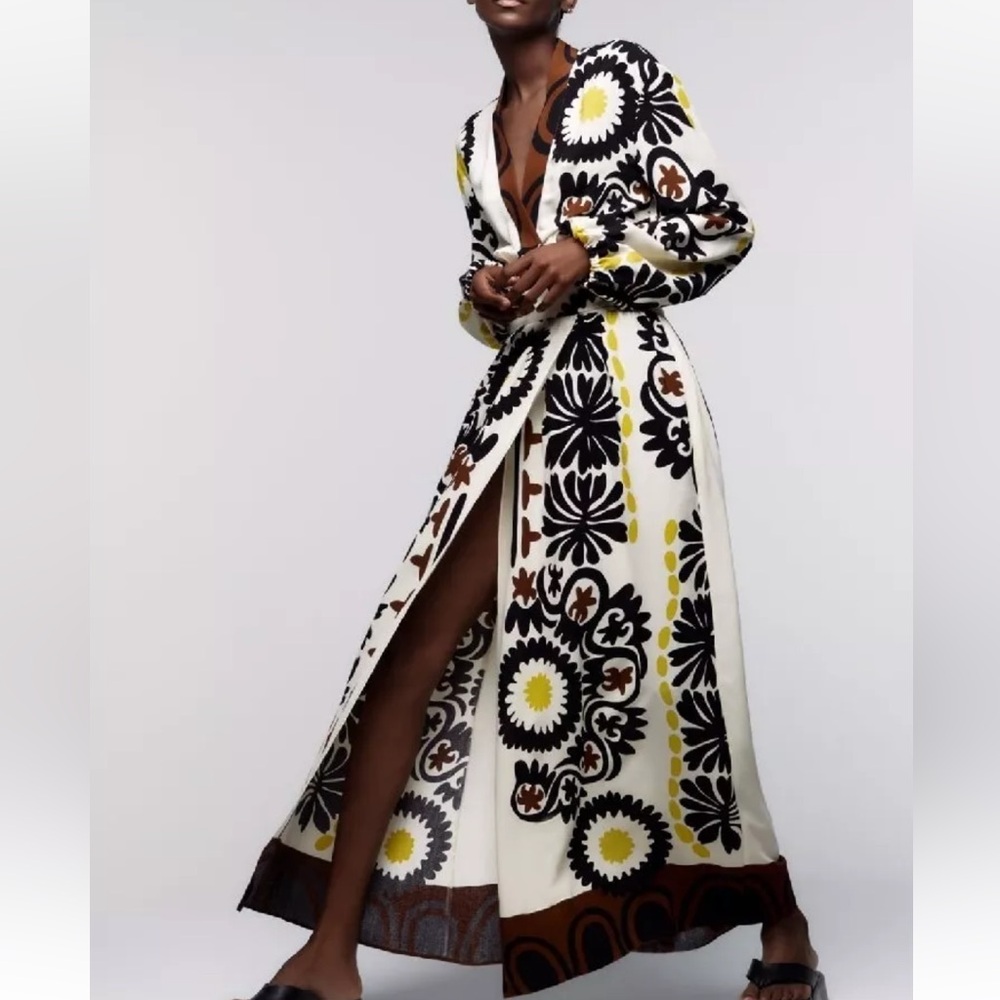 Zara Black, White, and Yellow Floral Maxi Dress or cover up - Picture 3 of 11